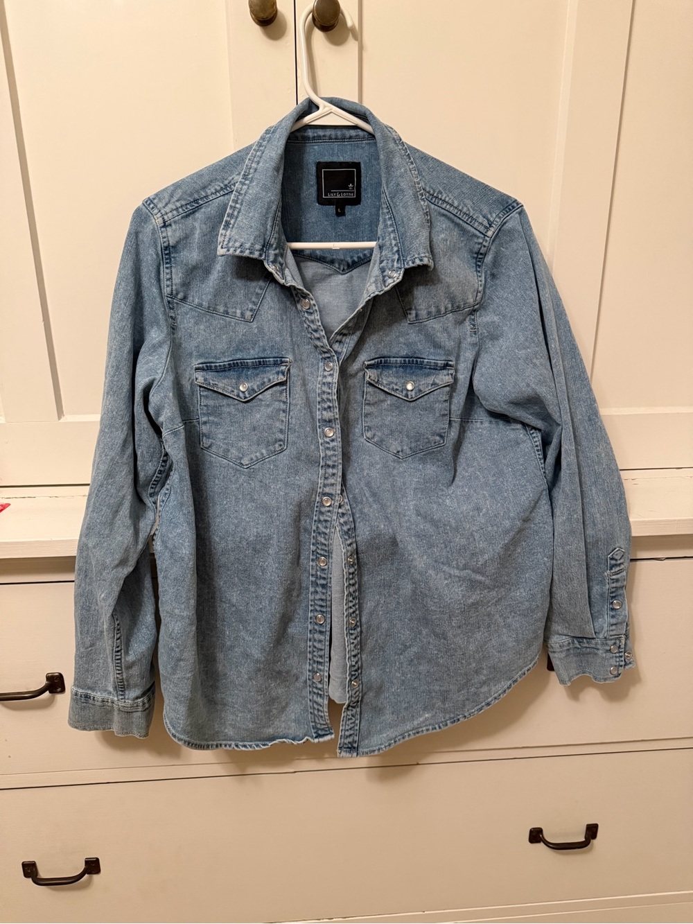 Casual Light Blue Denim Button-Up Shirt - Women's